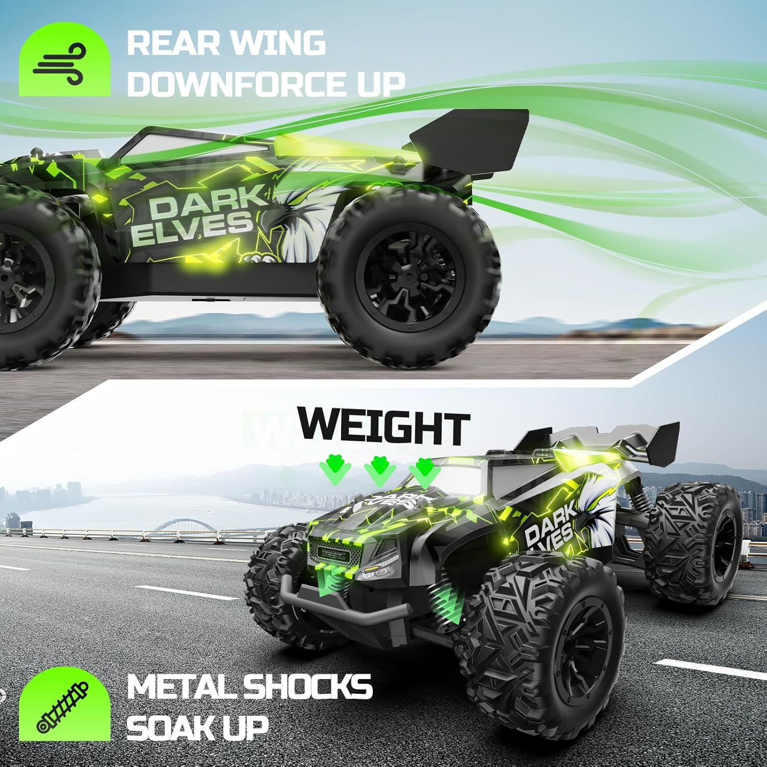 DEERC Remote Control Car, 2.4Ghz Glowing RC Cars W/ 2 Rechargeable Batteries for 40 Min Play, All Terrain Off-Road Monster Truck Toys for Boys Kids Age 4-7 8-12 Birthday Xmas Gift