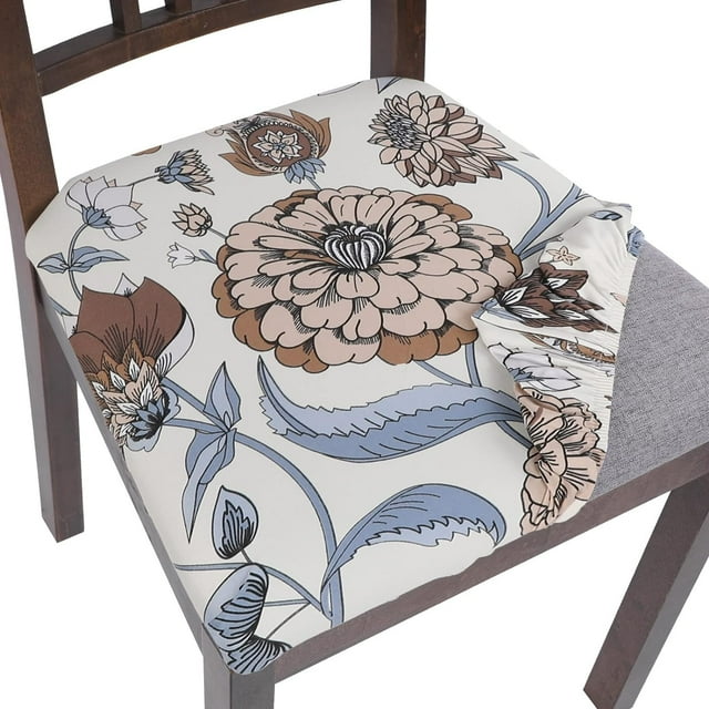 HAHDAXIA Seat Covers for Dining Room Chairs Stretch Printed Chair Seat Covers Set of 6, Removable Washable Upholstered Chair Seat Protector Cushion Slipcovers for Kitchen, Office(Brown Flower