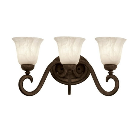 Iron Oxide Finish 3 Bulbs - Bathroom Vanity 3 Light With Country Iron Tone Finish Antique Linen Glass E26 Bulb 25 inch 300 Watts