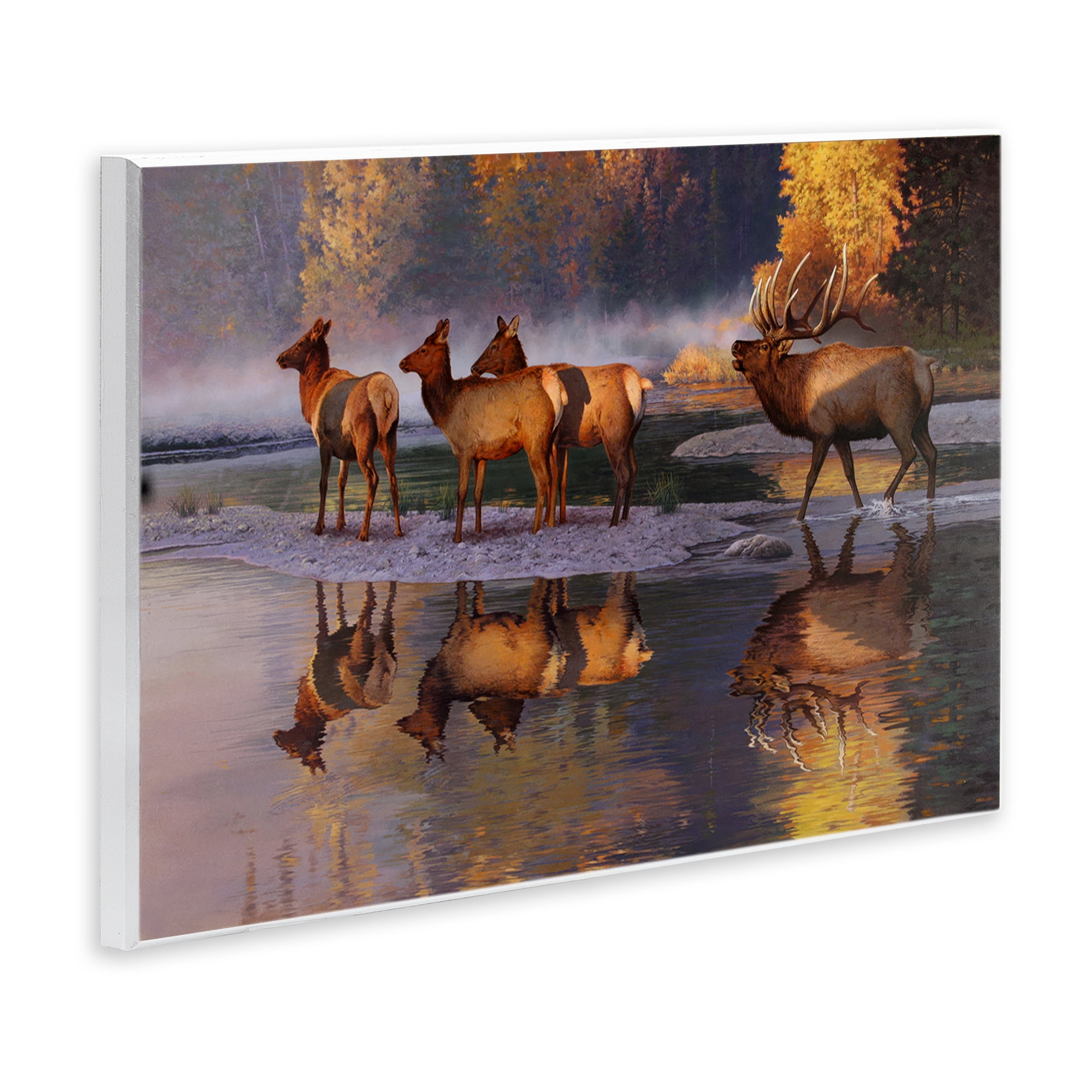 Stupell Industries Distant Challenge Elk Family Landscape & Nature Painting Unframed Art Print Wall Art, 15 x 10