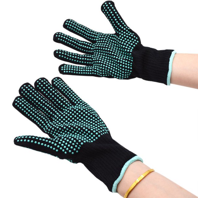 Guantes para el cuidado del cabello resistentes a altas temperaturas, guantes de silicona con cuentas de PVC, guantes antiaislamiento con calefacción recta y rizador