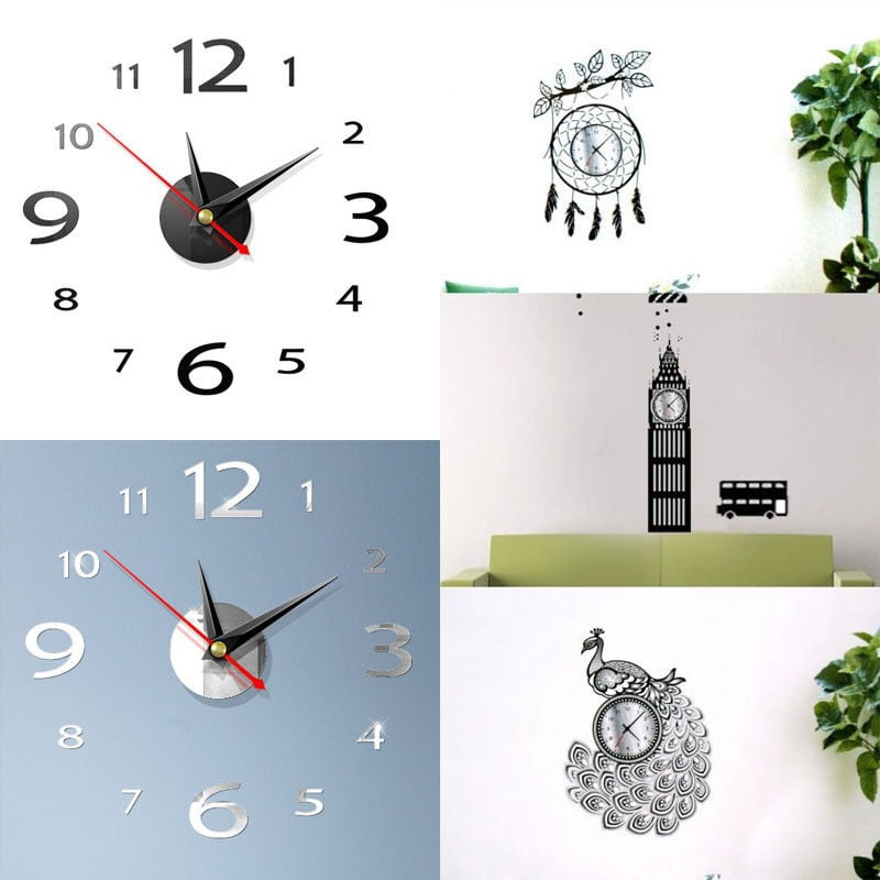 3D DIY Wall Clock Home Modern Decoration Crystal Mirror Vinyl Art Sticker Decal# 
