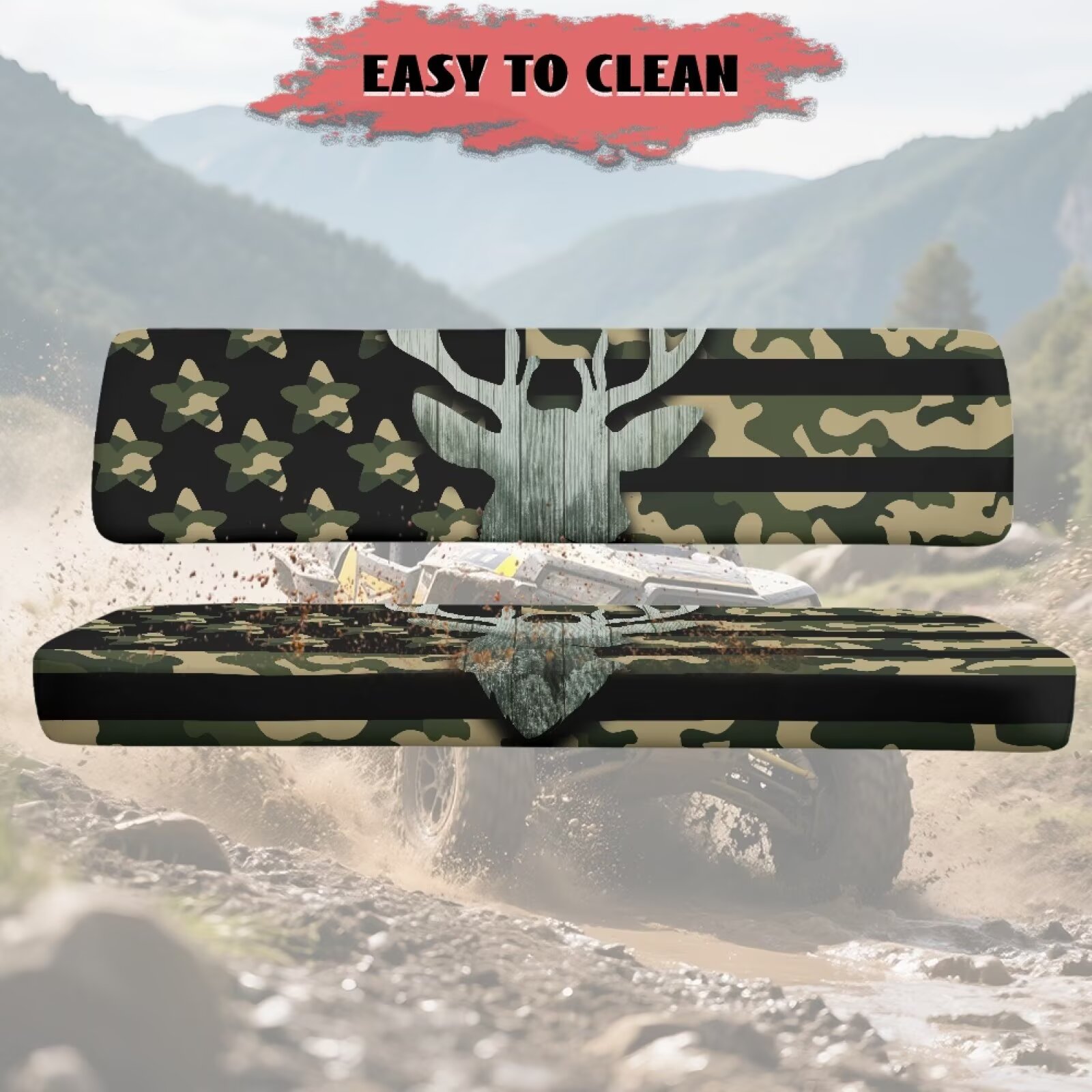 Binienty UTV Dog Seat Covers Compatible With Kawasaki Mule 300 3010 3020 4000 4010 Comfortable Heavy Duty American Flag Elk Camo UTV Seat Cover Set for Kawasaki Mule Outdoor Accessories