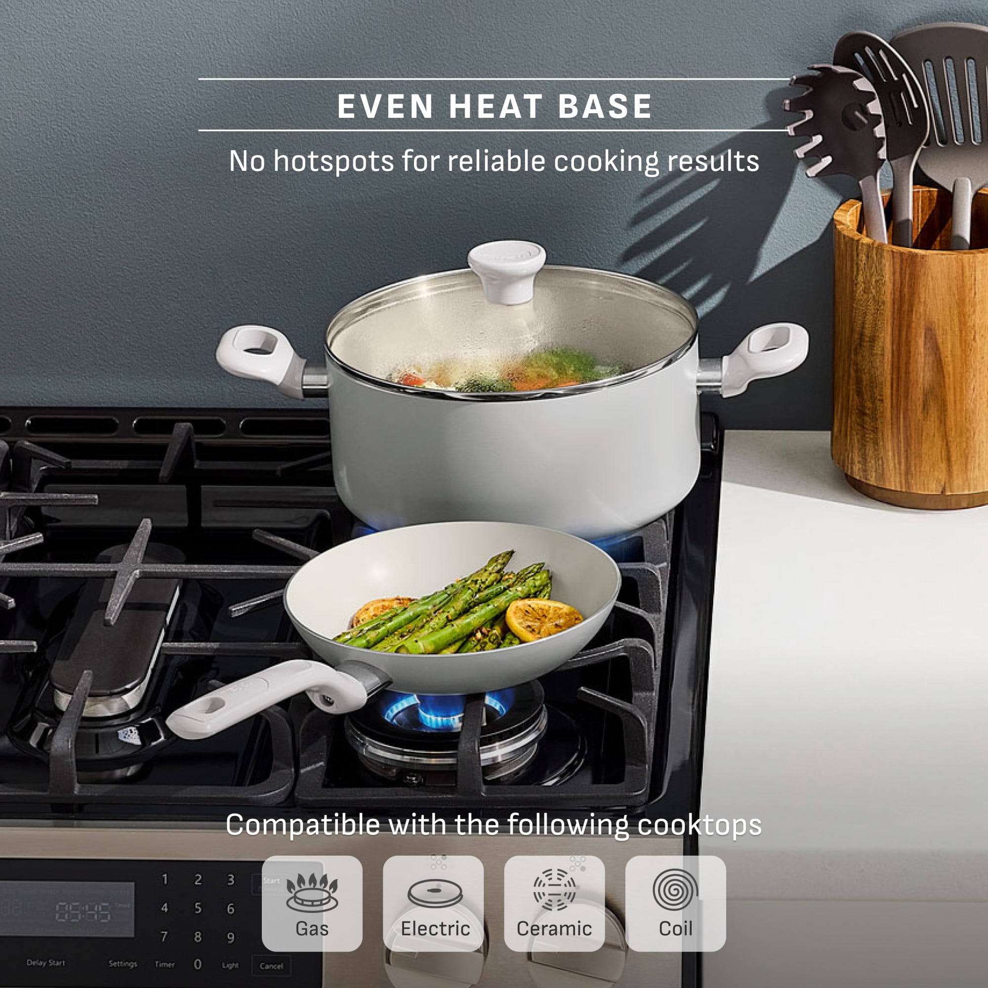 T-fal Easy Care 14 Piece Nonstick Cookware Set, Pots and Pans, Light Grey