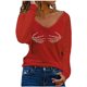 thumbnail image 1 of Camiseta de manga larga con cuello en V para mujer a la moda, blusa suelta con estampado de otoño Fridja  bvmnju4548, 1 of 5