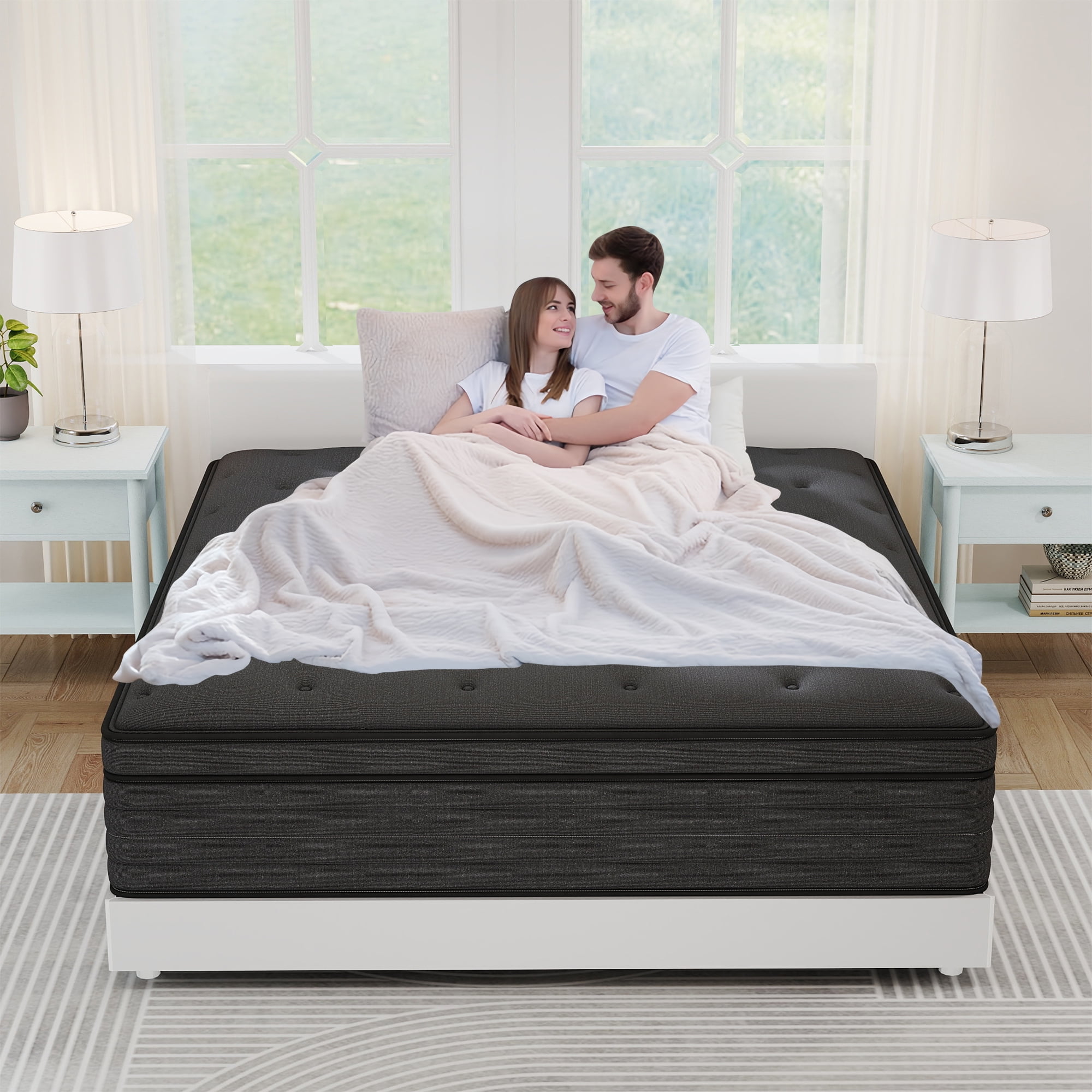 Kviwasha 12 inch Queen Mattress in a Box, Hybrid Gel Memory Foam with Individually Wrapped Pocket Coils, Medium Firm, Pressure Relief, Cooling Sleep Support for Adult