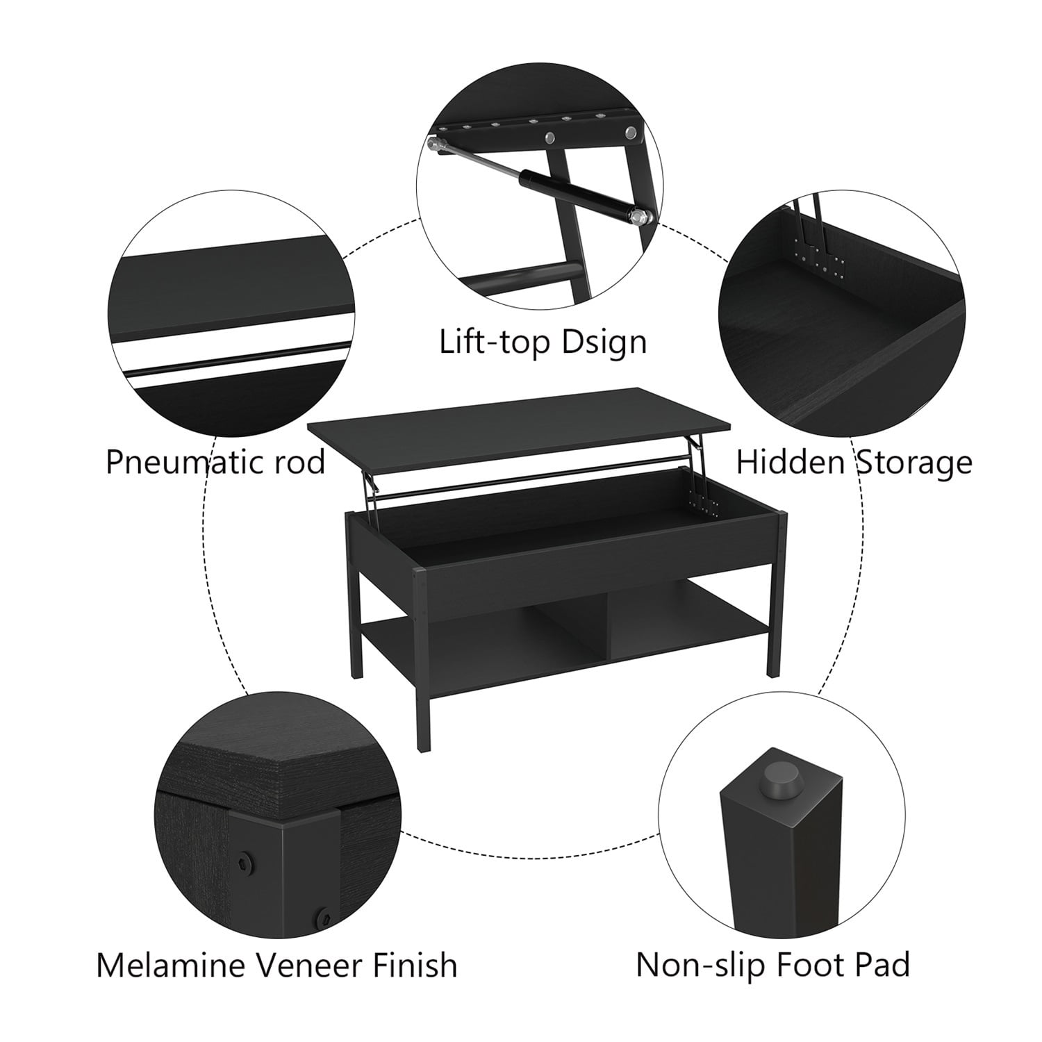 Kadyn Living Room Wood Lift Top Coffee Table, Pop Up Coffee Table with Hidden Compartment and Open Storage Shelf, Living Room Tables with Lift Top and Wooden Legs, Black Kadyn Living Room Wood Lift Top Coffee Table, Pop Up Coffee Table with Hidden Compartment and Open Storage Shelf, Living Room Tables with Lift Top and Wooden Legs, Black