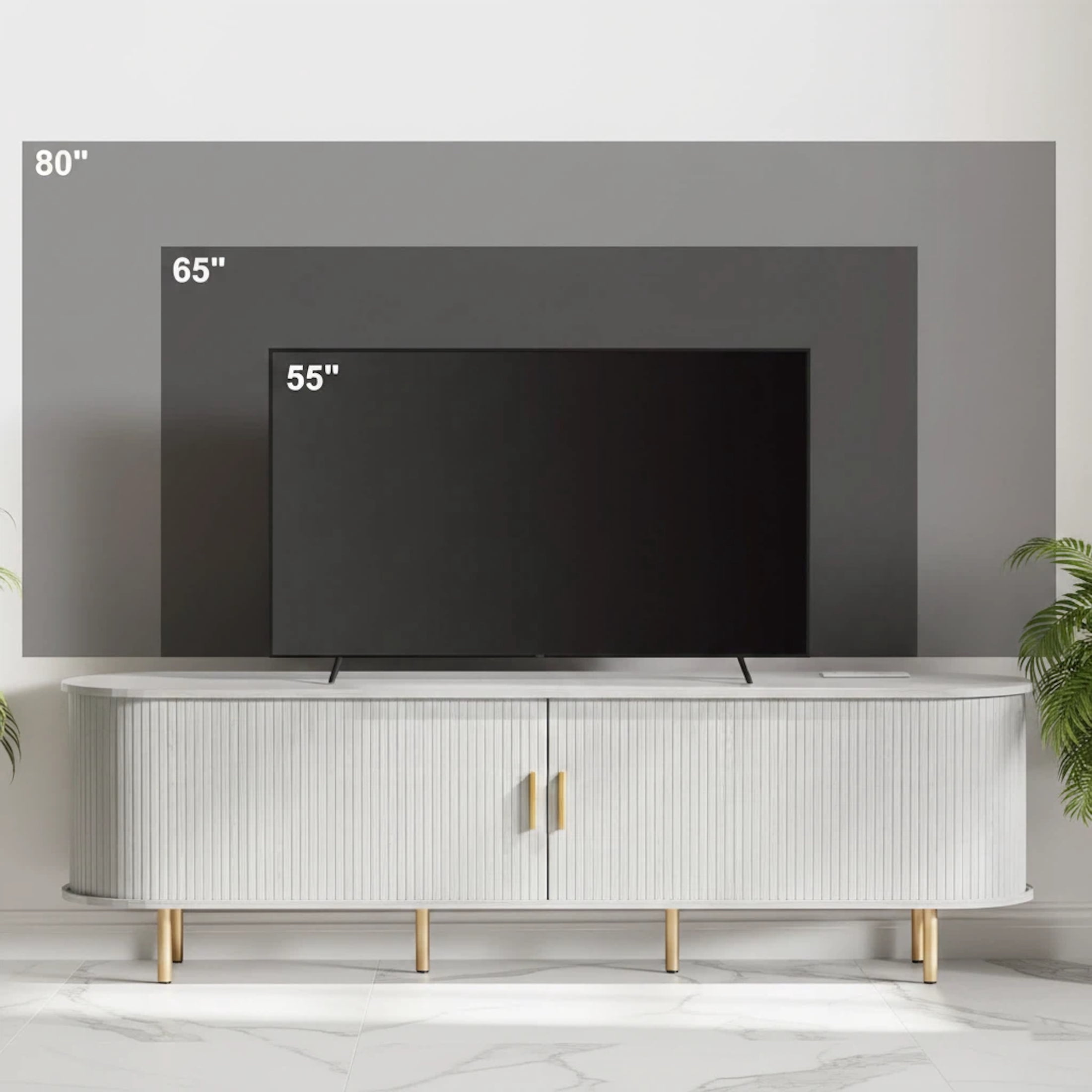Aisword 71 Inch TV Stand with Power Outlet for TVs up to 80 Inch, Entertainment Center with Storage and Adjustable Shelves, Media Console with Sliding Doors for Living Room, White