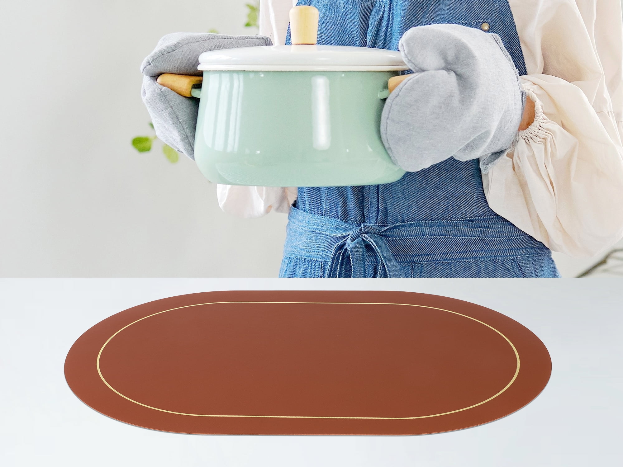 Unique Bargains Set of 6 Faux Leather Placemats Brown