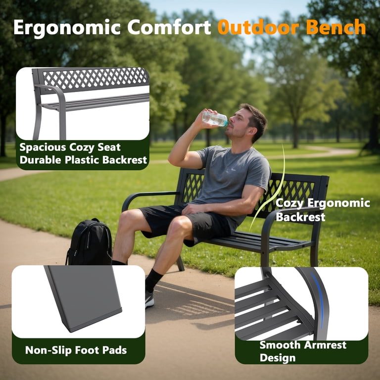 WASUHE 50-Inch Outdoor Patio Bench, 2-Person Black photo 5