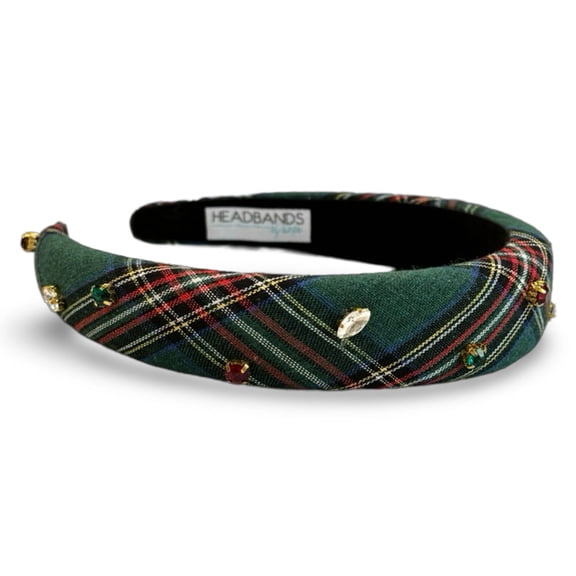 Headbands of Hope Women's Classic Padded Comfort Headband | Green Plaid Gems