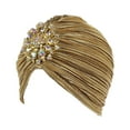 thumbnail image 2 of Milageto Indian Turban Hat for Women Alloy Brooch Female Headband Hair Scarf Head Wrap Golden, 2 of 8