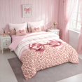 thumbnail image 3 of Erosebridal Leopard Satin Bow Ribbon Twin Bedding for Girls, Cheetah Animal Print Lace Bedding Comforter Set, Pink Reversible 7-Piece, 3 of 6