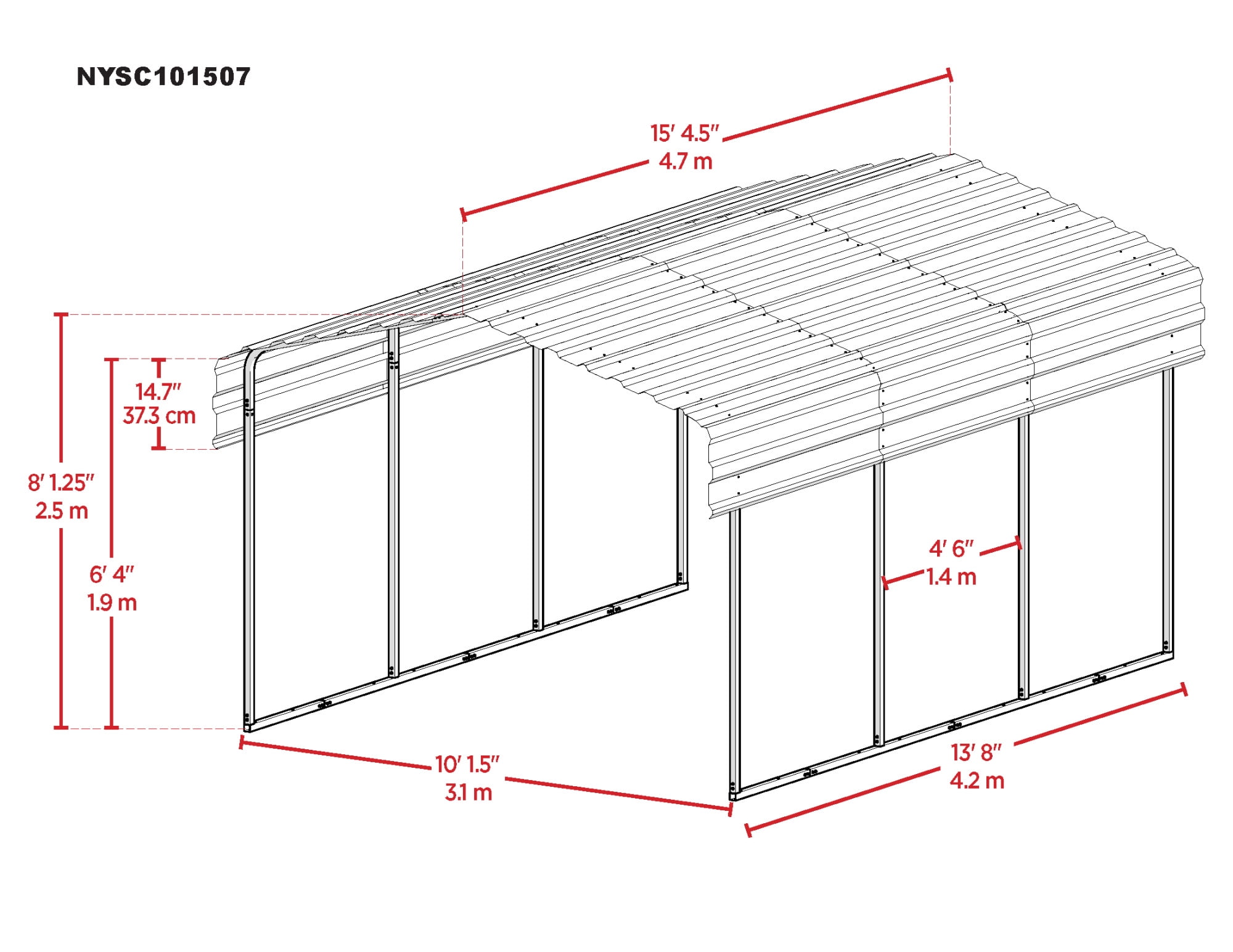 New Yard 10' x 15' x 7' Heavy Duty Metal Carport, All-Steel Canopy, Charcoal