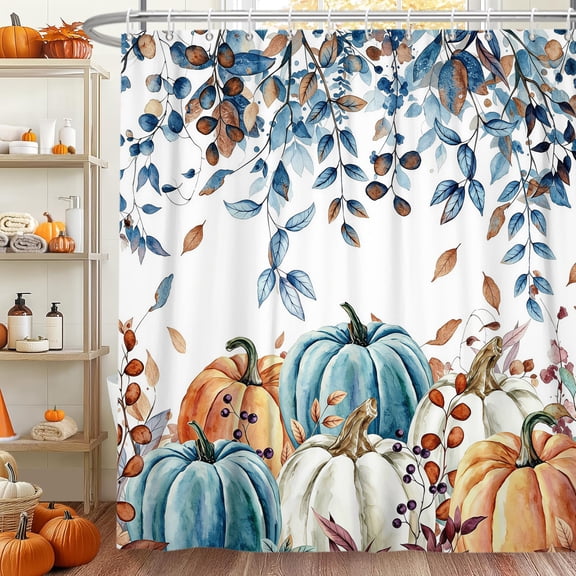 MIZHONA Fall Shower Curtain Autumn Thanksgiving Pumpkins Fabric Shower Curtains for Bathroom Curtain Decor 72x72 in