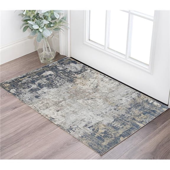 HomeRoots 570869 2 x 3 ft. Beige Dark Blue & Gray Abstract Rectangle Area Rug