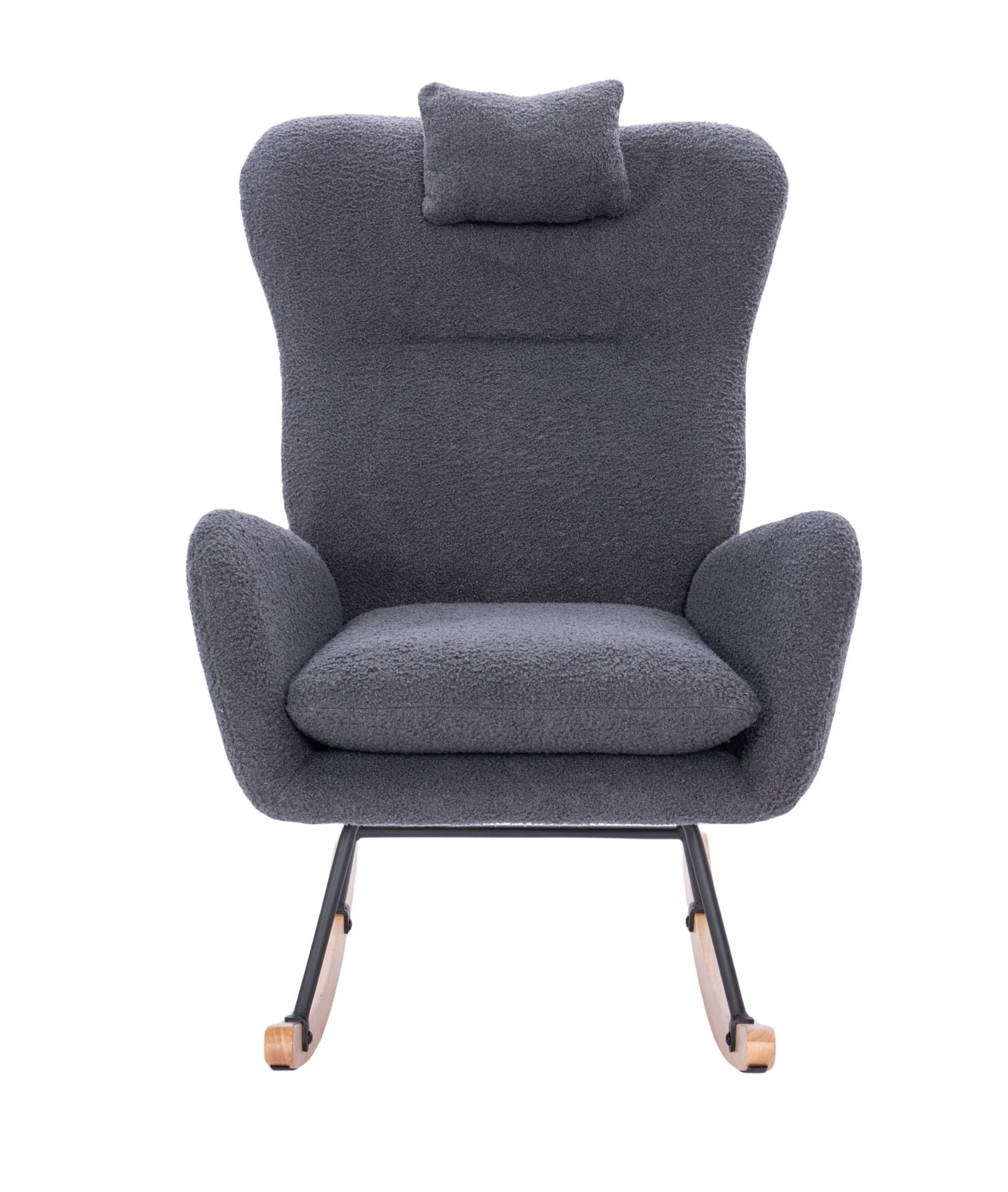 Ergonomic High Back Rocking Chair for Nursery & Living Room - Sturdy Steel Frame & Thick Cushion (Dark Grey Teddy)