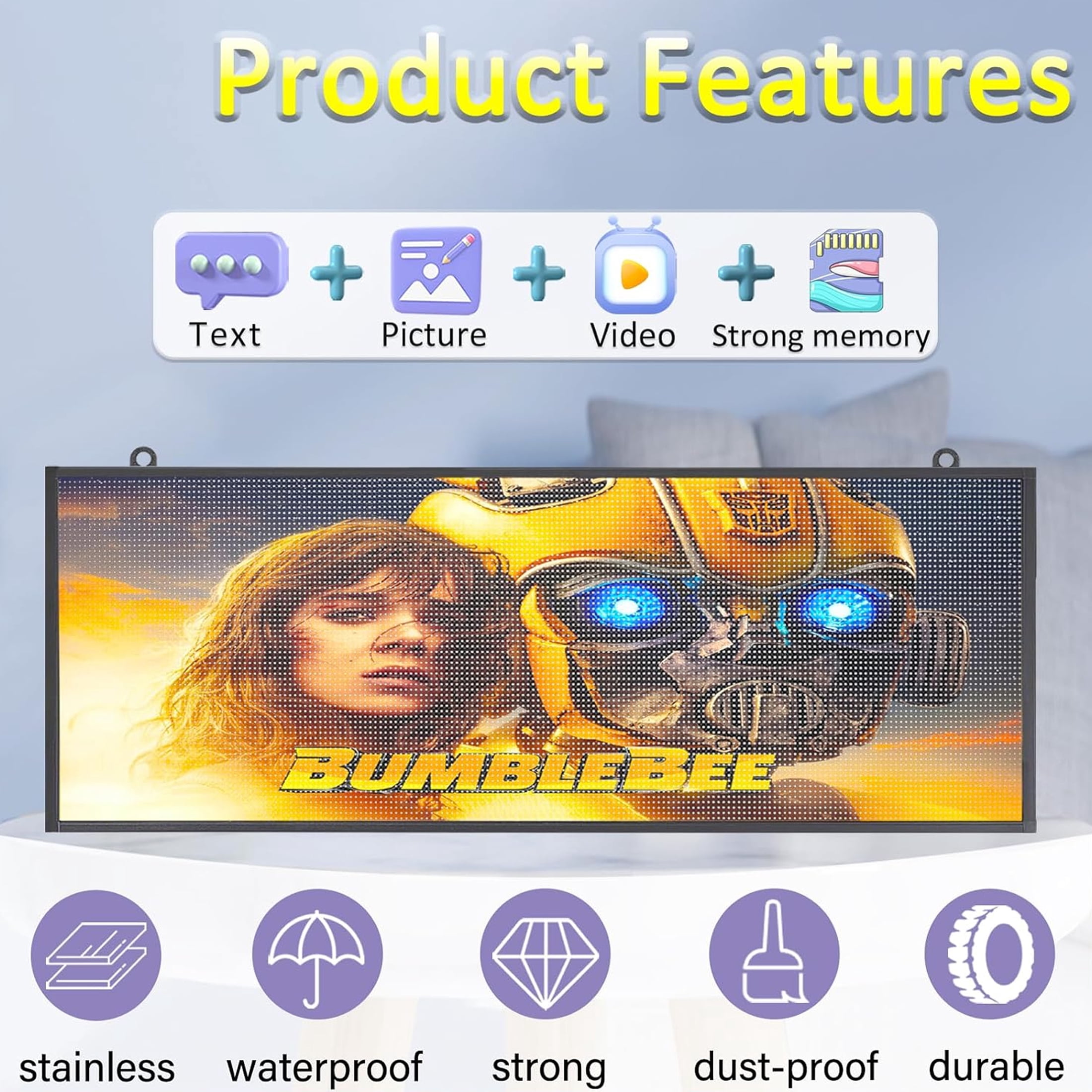 Outdoor LED Digital Signs Display WiFi Control With High Brightness Scrolling LED Sign Programmable for Store Business Board (Full Color P5 39x14 inch)