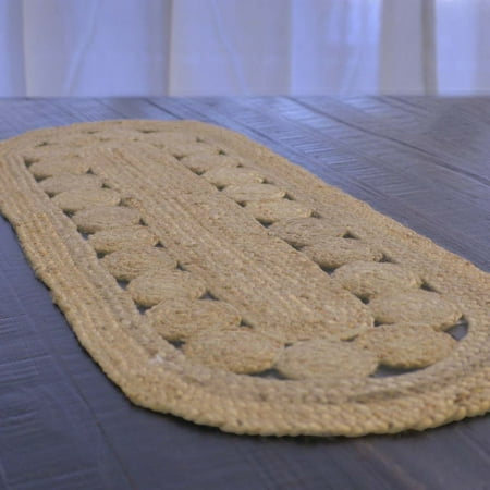 - Natural Tan Farmhouse Tabletop Kitchen Halley Multi-Circle Jute Oval 13x36 Runner