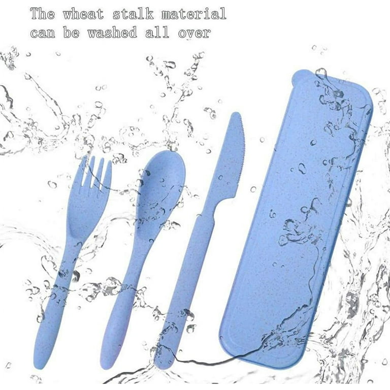 Reusable Travel Utensils Set with Case, 4 Sets Wheat Straw