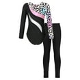 thumbnail image 2 of YEAHDOR Girls Juniors Long Sleeve Dancewear Shiny Rhinestones Leotard with Leggings Sports Gym Suit Dance Outfit Leopard 14, 2 of 7