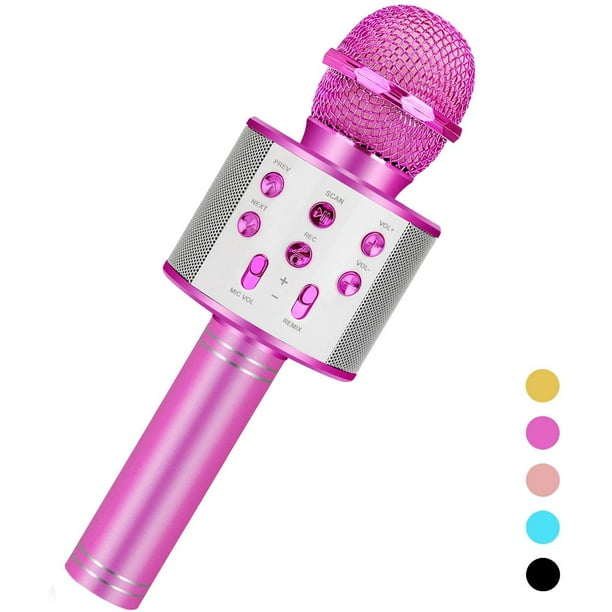 Bluetooth Sans Fil Karaoké Microphone-Cadeau d'Anniversaire pour les 6-15 Ans -Fête Faveur pour les Garçons et les Filles Adolescents -Rose Rouge