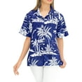 thumbnail image 2 of LA LEELA Women's Button Down Blouses Casual Summer Beach Party Blouse Shirt Tropical Blouses Short Sleeve Button up Hawaiian Dresses for Women M Island, Royal Blue, 2 of 6