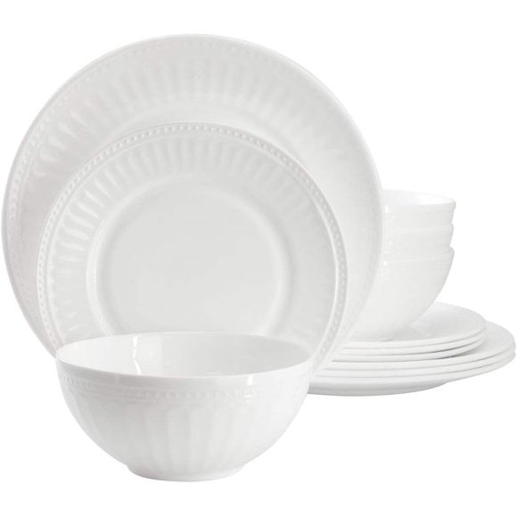 Ultra By Gibson Sawtelle 12 Piece Dinnerware Set, White, Opal Tempered Glass