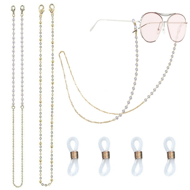 2 cadenas para gafas, cadena para gafas de sol, cadena dorada para gafas, cadenas para gafas con cuentas, cadena antideslizante, antipérdida, cordón, correa para gafas para hombres y