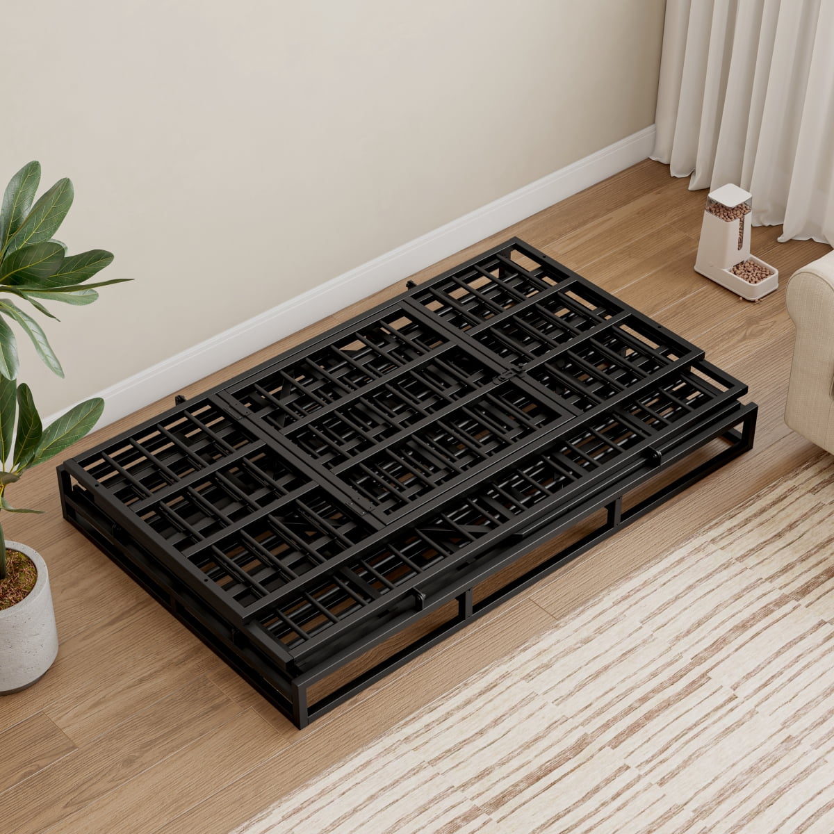 Black 48 Inch Heavy Duty Folding Dog Crate with Wheels Removable Tray