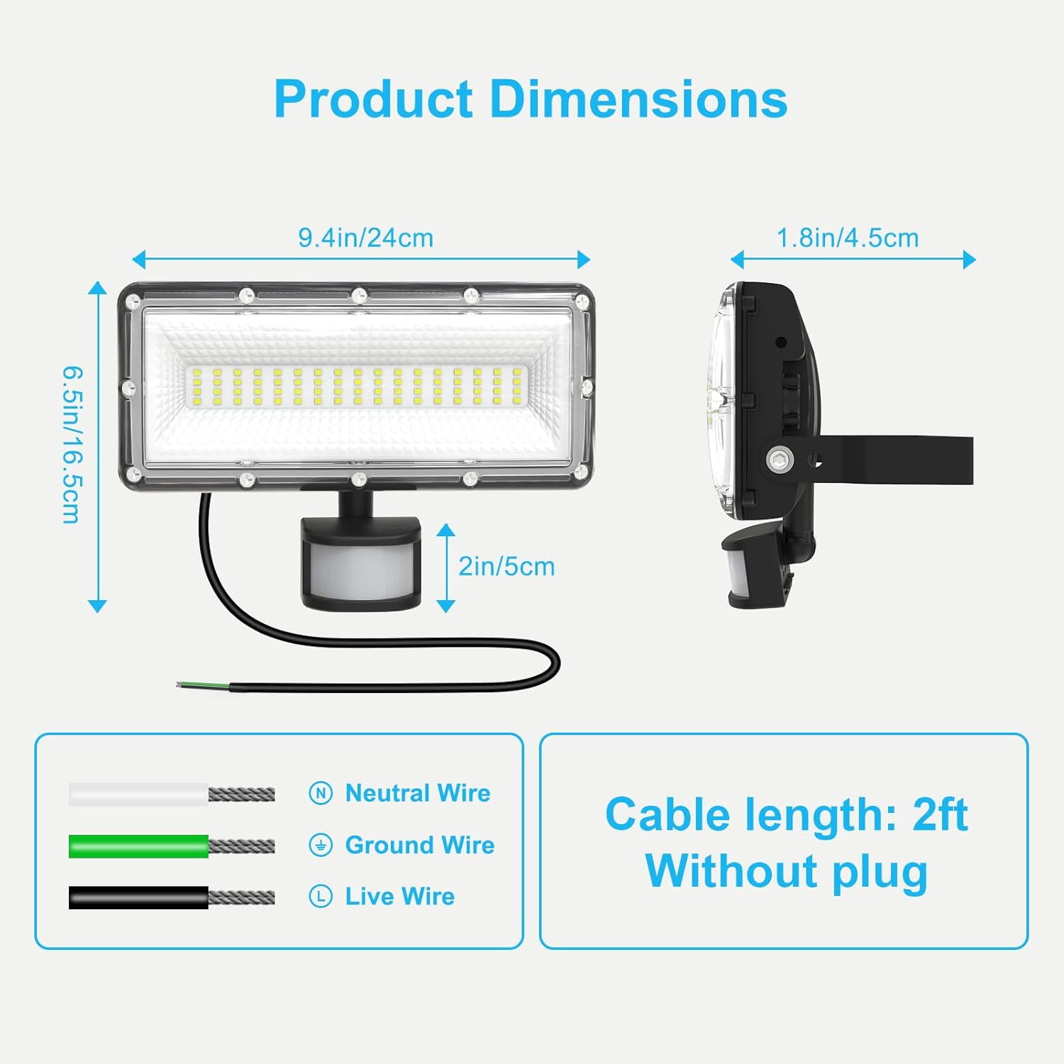 Kekeou 50W Outside Electric Lights, With Motiondetector, Remote , IP67 Hologine Flood Lights For Outside Garden