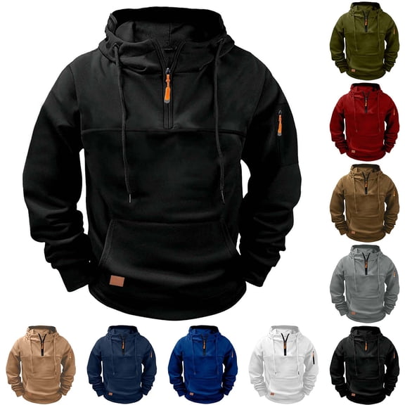 Thousandth Men's Half Zip Hoodie Pullover Casual Athletic Sweatshirt with Side Pocket Soft Fleece Winter Hooded Top for Gym