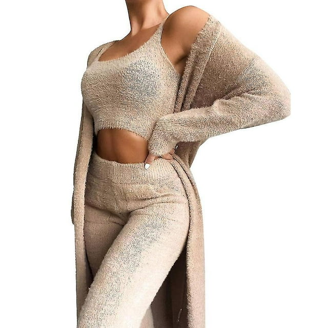 Comfort Teddy Lounge Wear Set Womens 3 Piece Tracksuits Set Fluffy Pyjamas PjsL
