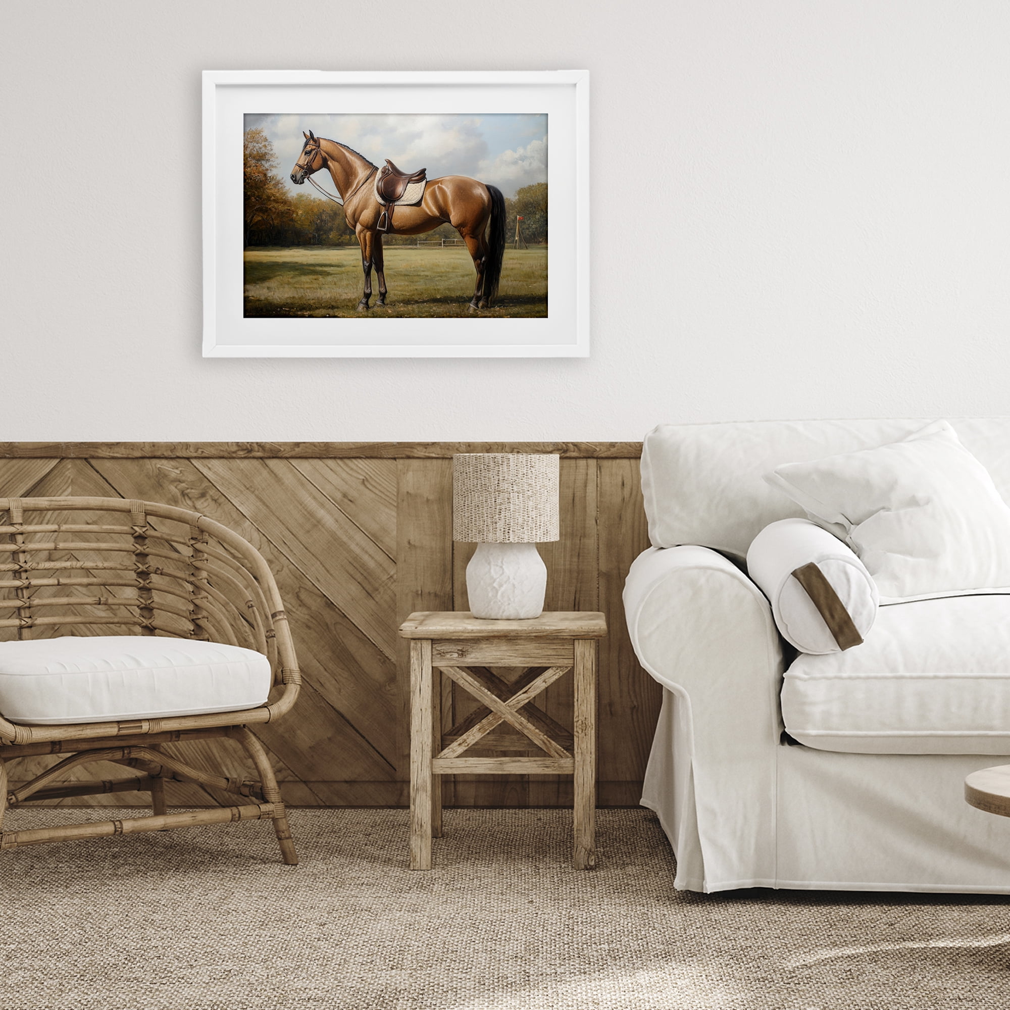 Stupell Industries Show Ready Horse with Saddle White Framed Print Under Glass, design by Petal Prints Design