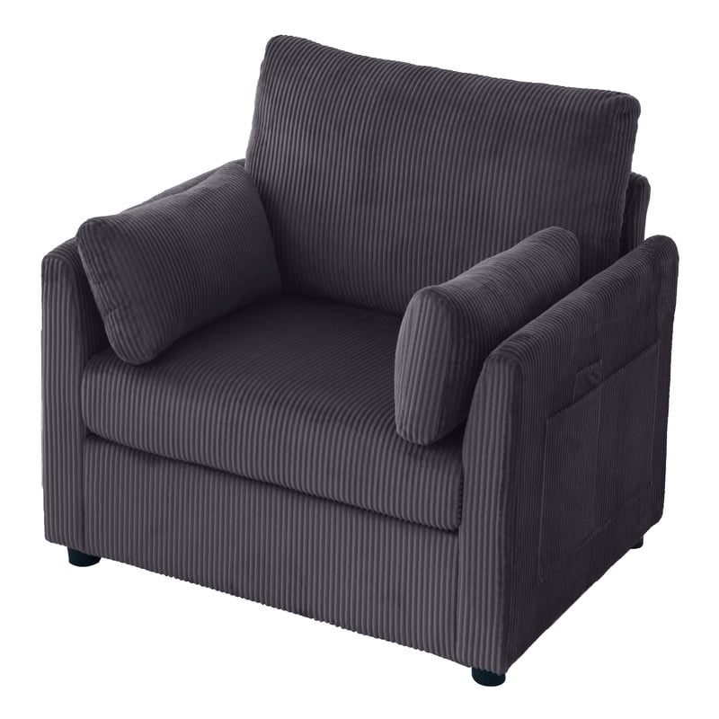 37.75"W Oversized Single Sofa, Corduroy Accent Reading Chair w/ Storage Pockets, Modern Upholstered Armchair w/ 2 Pillows