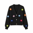 thumbnail image 4 of Binmer Women’s 3D Floral V-Neck Knit Cardigan Long Sleeve Button Front Ladies Casual Textured Floral Embellished Layering Sweater,Sizes S-XL, 4 of 6