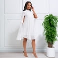thumbnail image 3 of AURA Chiffon Midi Dress Cape Batwing Extra Long Sleeve Round Neck High Waist A-Line S-XXXL, 3 of 7
