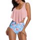 thumbnail image 2 of Trajes de baño tankini de cintura alta para mujer Traje de baño estampado con volantes Conjunto de pantalones cortos sin mangas para nadar Rosa L, 2 of 7