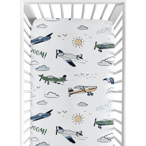 Sweet Jojo Designs Airplane Green and Blue Boy Fitted Crib Sheet