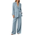 thumbnail image 2 of Gamivast Business 2 Piece Suit Set for Women Casual Notched Lapel Button Blazer Jacket and Wide Leg Trousers Office Professional Work Dress Outfits Light Blue L, 2 of 6