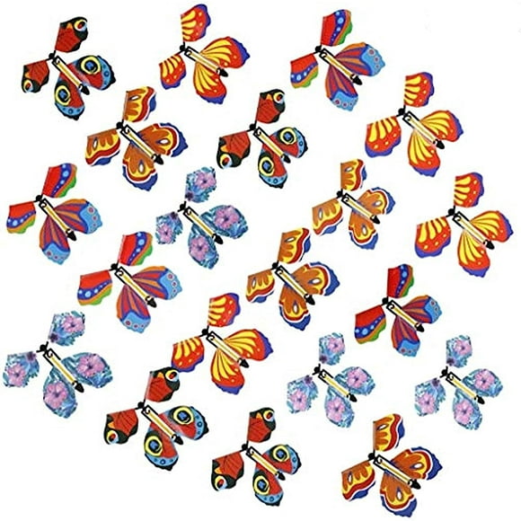 Amdohai 20 Pieces Magic Fairy Flying Butterfly Rubber Band Powered Wind up Butterfly Toy for