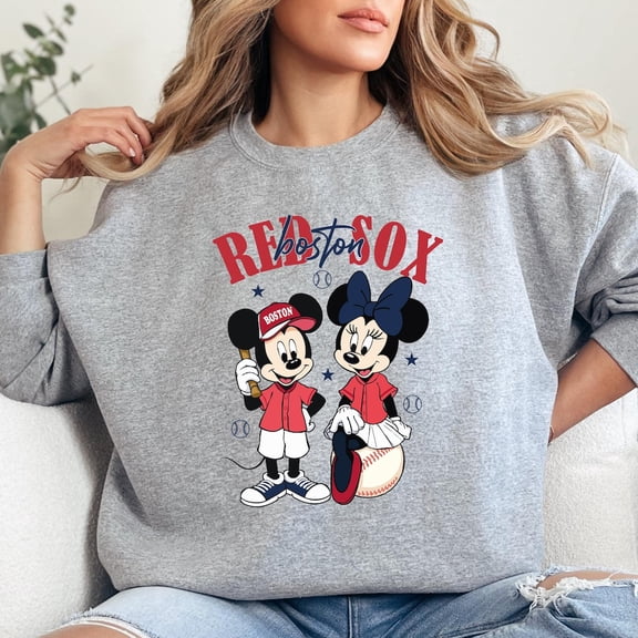 Mickey Mouse & Minne Red Sox Baseball Sweatshirt, Disney Sport Shirt