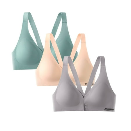 HCURIBAD Clearance! Bras for Women  Pack of 3 Womens Front Closure Bra Racerback Plus Size Unlined Underwire Full Coverage Bras Wireless Bras for Women  Push up Bra  Bra Pack 3Pcs underwear Blue4 XL