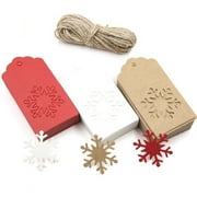 Yesbay 50Pcs Christmas Tree Snowflake Hanging Kraft Paper Tags Card Rope Gift Wrapping