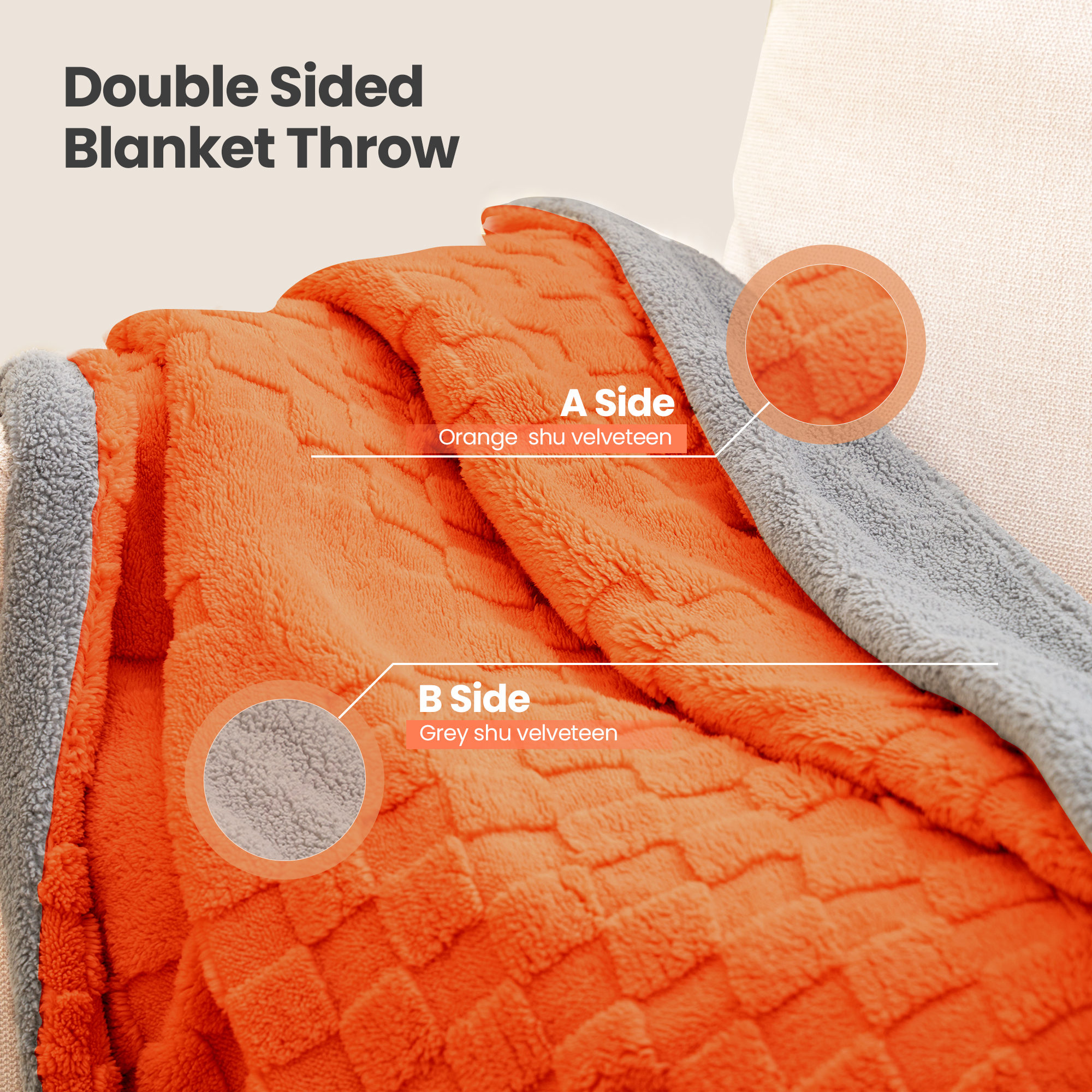 Naipo Heated Blanket Throw 50x60inch Electric Blanket with 6 Heat Settings and 1-4H Auto off Timer, Machine Washable Soft Flannel Fleece Blanket for Couches, Beds for Home Office Use (Orange)