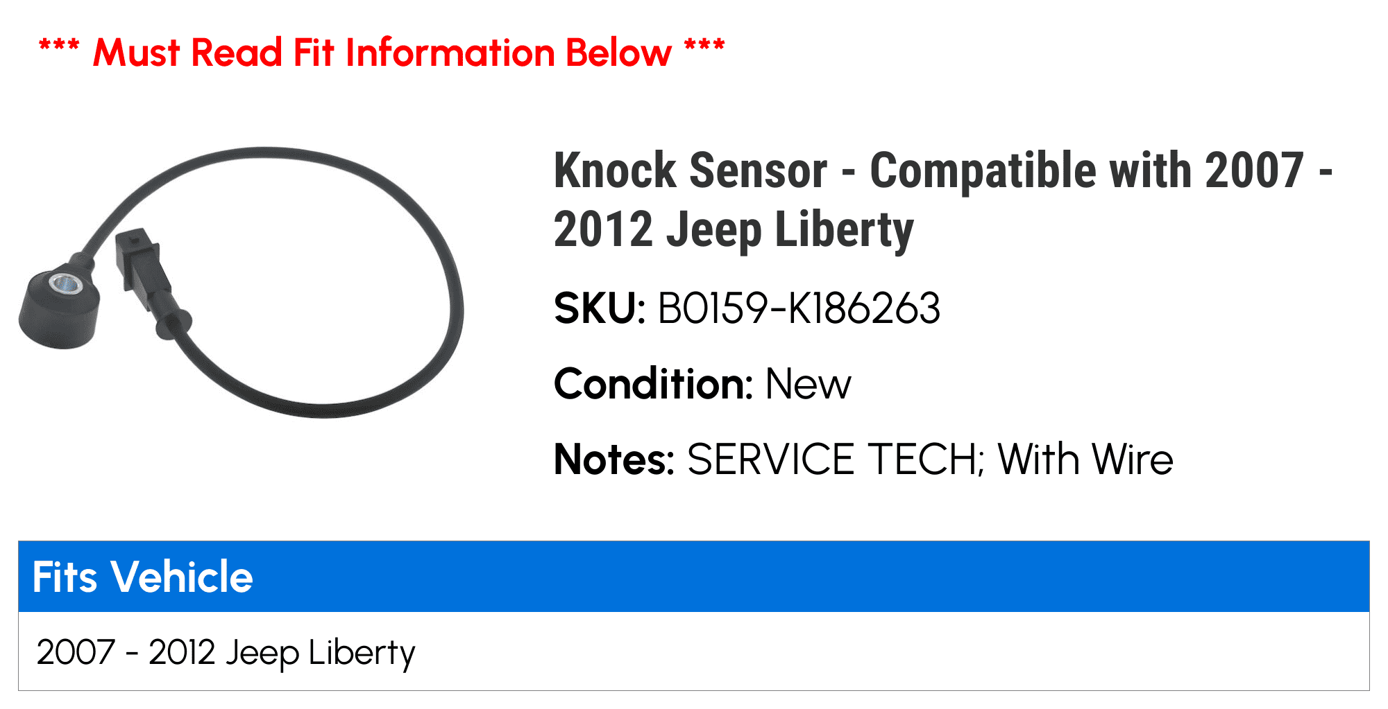 Knock Sensor - Compatible with 2007 - 2012 Jeep Liberty 2008 2009 2010 2011