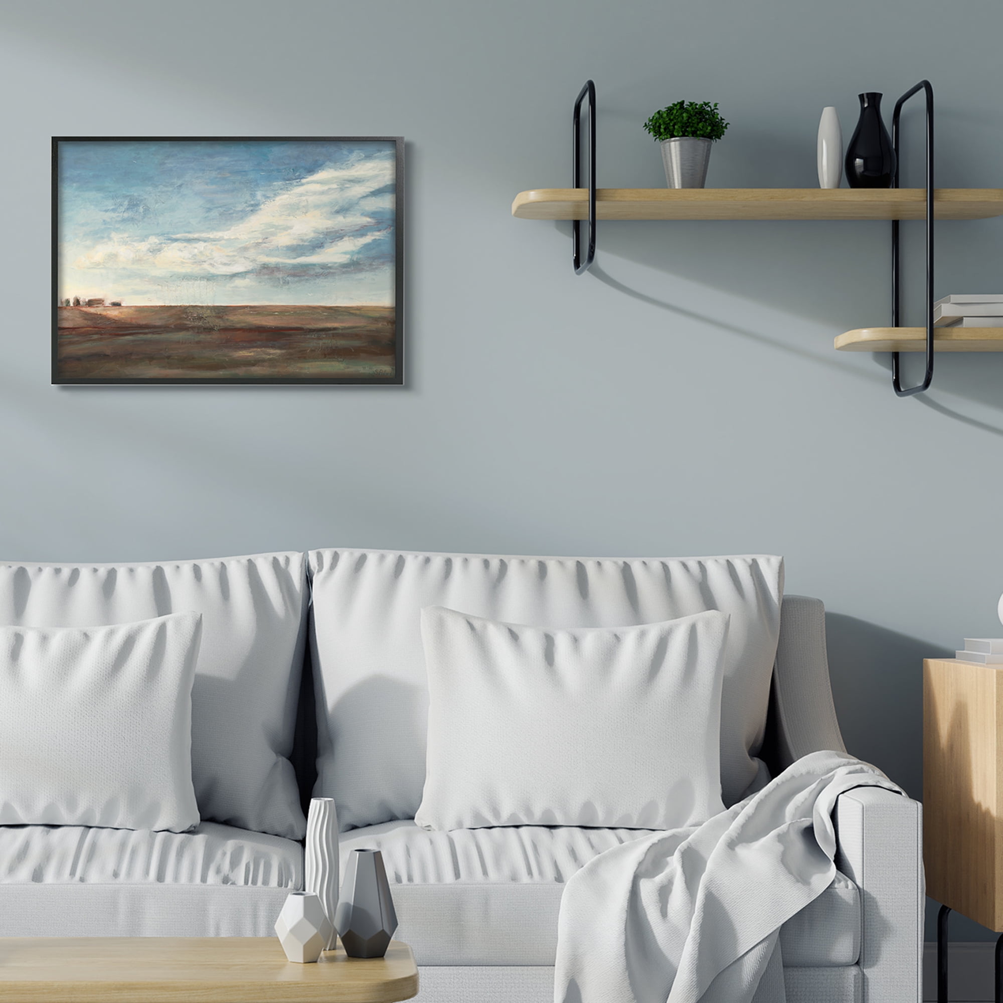 Stupell Industries Cloudy Country Landscape Distant Town Earth Tones,24 x 30,Designed by Stacy Pollard