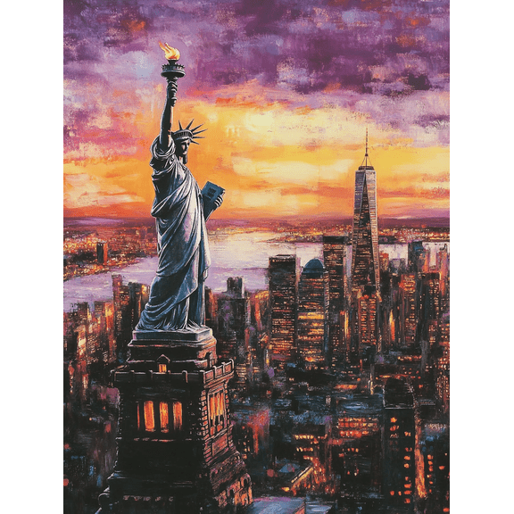 Statue of Liberty and New York City Skyline Canvas Painting， Suitable for Living Room， Bedroom， Office， Hotel， and Restaurant Decor