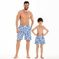 thumbnail image 2 of Xmarks Father Son Matching Swim Trunks - Blue and White Porcelain Print Swimming Trunk Set - Drawstring Elastic Waistband Beach Shorts with Pockets - Daddy and Me Bathing Suits, 2 of 6