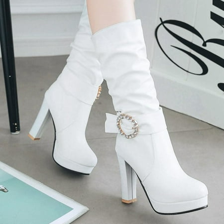 

Bnwani Men Shoes Fall Shop Ultra High Heel Boots Knight Mid-Calf White Boots 35-43